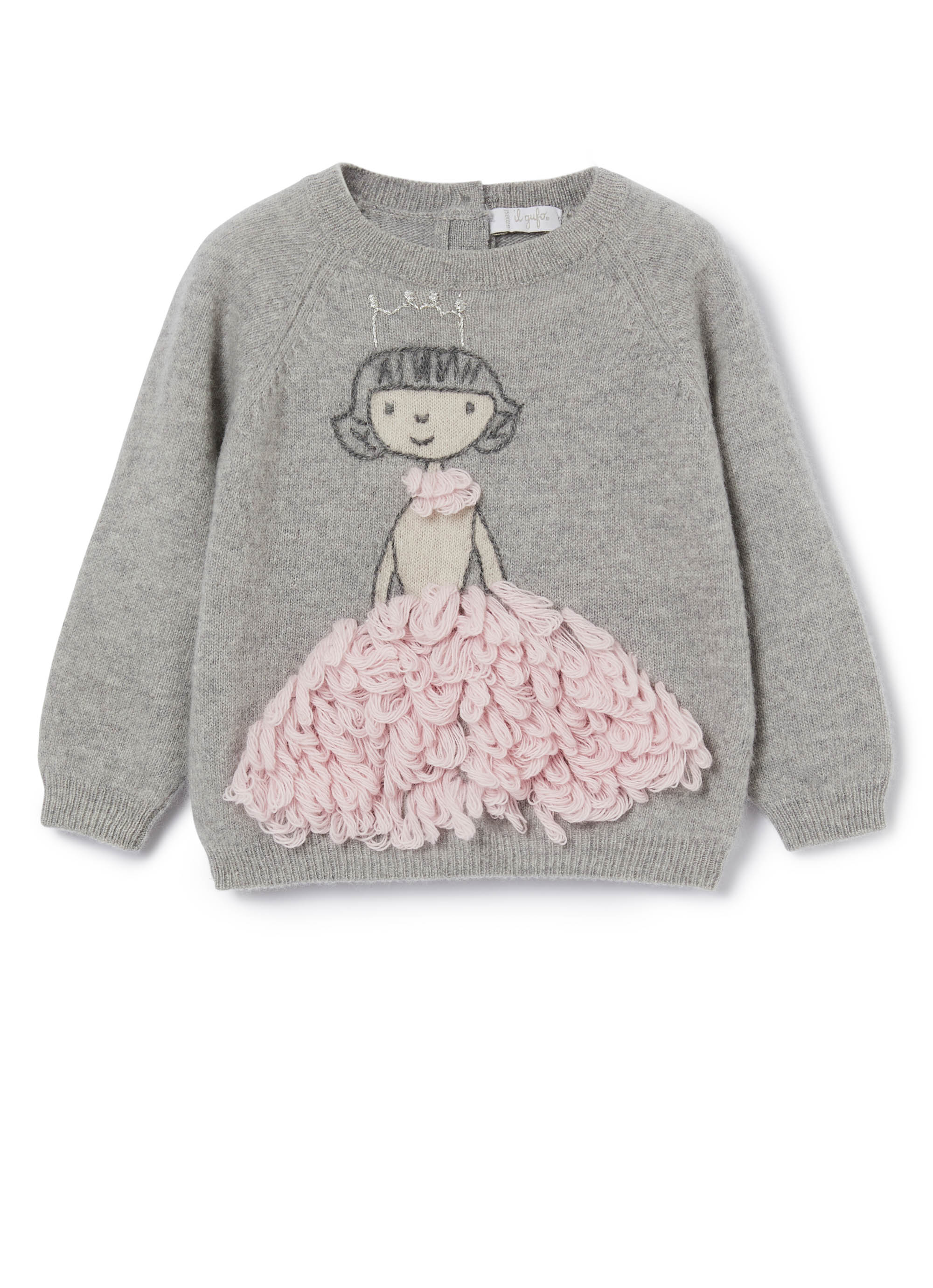 pink shirt grey sweater