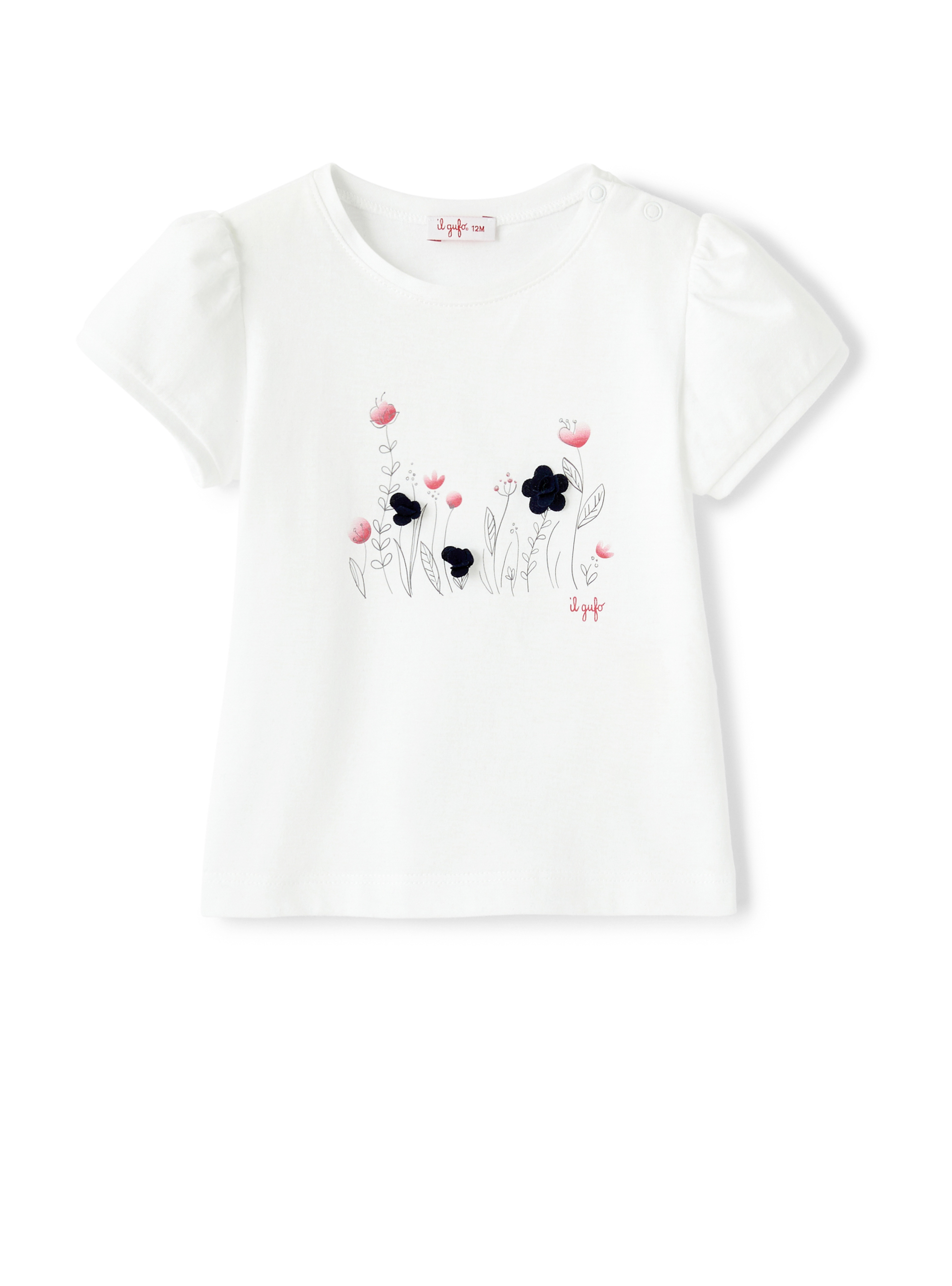 T-shirt with flowers and puff sleeves 